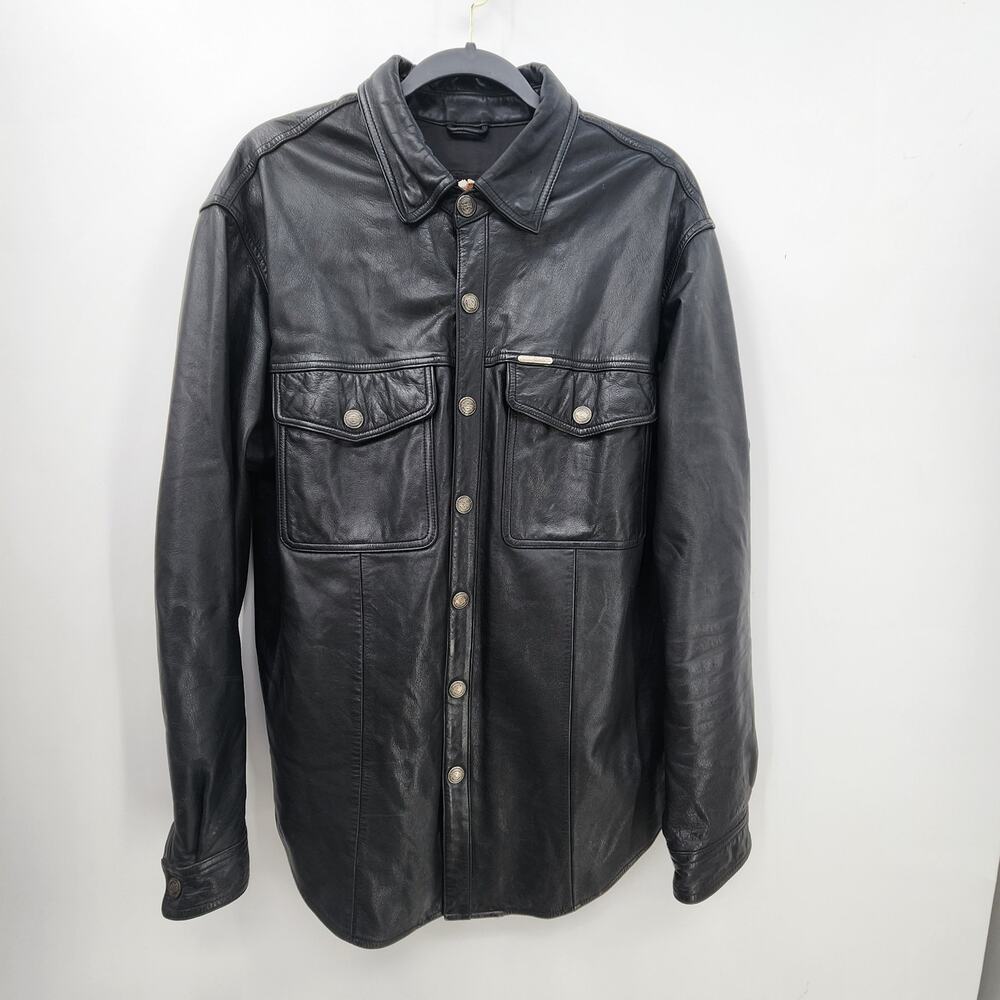 Harley Davidson Men's Genuine Leather Snap Button Shirt Jacket Large